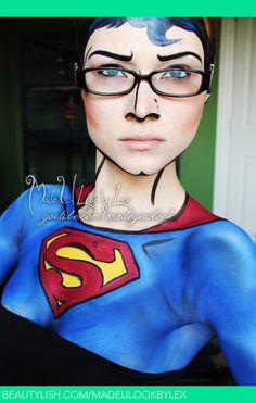 Superman/Clark Kent : Beautylish by Made You Look by Lex (Alexys Fleming) Comic Makeup Pop Art, Superman Clark Kent, Halloween Tricks, Super Man, Special Effects Makeup