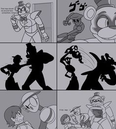 cartoon character storyboard showing various stages of making an animated character in the same style