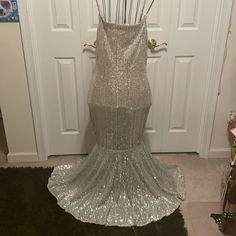 Nwot Beautiful Silver Sequined Sparkly Evening Gown. Has A Nude Lining. By F&P. Never Been Worn. Glamorous Floor-length Sparkling Sequin Fabric, Champagne Sequin Evening Dress For Prom, Glamorous Contrast Sequin Wedding Gown, Glamorous Wedding Gown With Contrast Sequin, Glamorous Champagne Sequin Fabric For Prom, Champagne Glamorous Sequin Fabric For Prom, Champagne Sequin Fabric For Prom, Glamorous Champagne Sequin Dress For Evening, Champagne Sequin Maxi Dress For Party Season