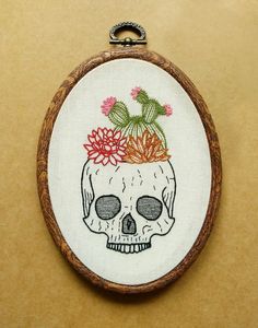 a skull with a flower pot on its head