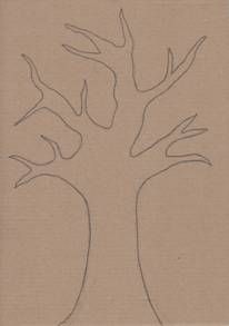 a drawing of a tree with no leaves on the top and bottom branches, in front of a beige background