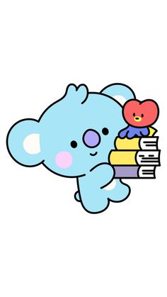 an elephant holding books with a heart on top