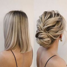 Brautfrisuren kurze Haare und schulterlange Haare Bob Length Hair, Neck Length Hair, Bob Length, Medium Length Updo, Updos For Short Hair, Short Hair Bun, Hairstyles Bridesmaid, Chin Length Hair