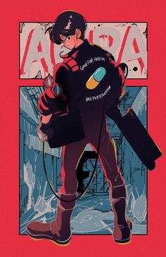 an illustration of a man with a snowboard in his hand and the words aora on it