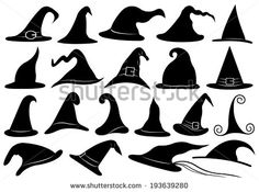 black silhouettes of witches hats