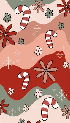 candy canes, snowflakes and flowers on a pink background