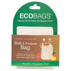 the eco bag packaging is white and green