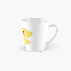 a tall white mug with a smiley face on it