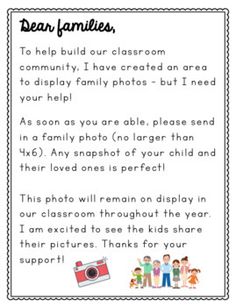 the poem for dear families to help children learn how to use their camera