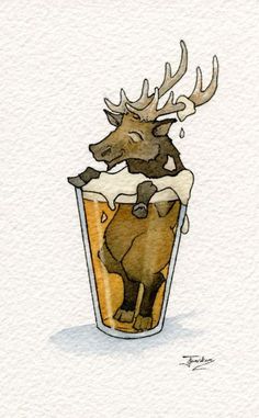 a moose in a cup with ice and watercolors on paper by artist person