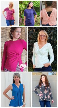 six different types of women's blouses and top sewing patterns for each woman