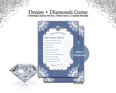 a diamond is shown next to a blue and white card with the words, diamonds game