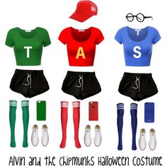 four different outfits are arranged in the shape of t - shirts, shorts and baseball caps