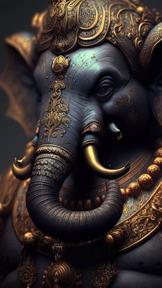 an ornately decorated elephant is shown in this digital painting