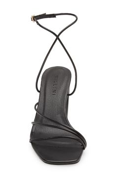 Delicate straps arc across the superslim profile of this minimalist sandal lofted by a chic block heel. 3 1/2" heel (size 9) Synthetic upper, lining and sole Made in Austria Austria, Block Heels, Nordstrom, Sandals, Heels, Black