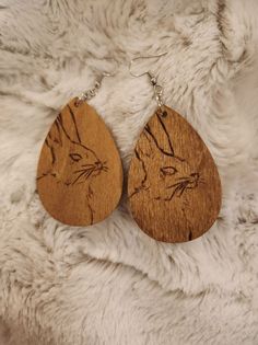 Rabbit Earrings, Wooden Animal Jewelry, Nickel Free Earrings, Wood Burnt Earrings, Spring Jewelry, Easter Basket Stuffer, for Woman, for Her - Etsy Wooden Teardrop Earrings For Gift, Wooden Teardrop Earrings As Gift, Teardrop Wooden Earrings For Gifts, Teardrop Wood Earrings For Gifts, Rabbit Earrings, Earrings Wood, Easter Basket Stuffer, Nickel Free Earrings, Spring Jewelry