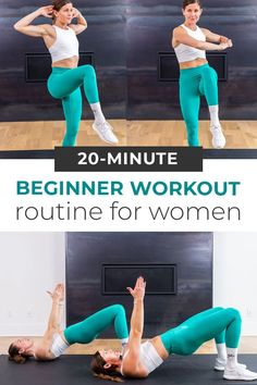 a woman is doing exercises with her arms and legs