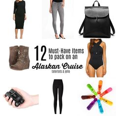 twelve must - have items to pack on an alaska cruise including boots, leggings and handbags