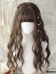 The price is for a wig only, others are not included.  Garment Size   	 		 			Size 			Free Size 		 		 			Hair Length 			60 Fairy Wigs Hair, Fairy Wigs, Full Bangs, Fancy Things, Kawaii Hairstyles, Wavy Hairstyles, Wigs Hair, Brown Wig, Brown Blonde