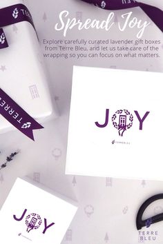 an advertisement for joy jewelry with scissors and ribbon on it's side, surrounded by other packaging items