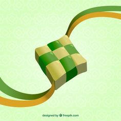 a green and white checkered box with gold ribbon around it on a light green background