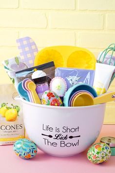 a white bowl filled with lots of different items