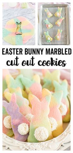 easter bunny marbled cut out cookies with text overlay