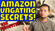 a man pointing to an amazon sign with the words, how to use amazon unigating secrets