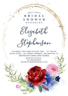 Navy Burgundy and Blush Floral Boho Bridal Shower Invitation Colored Envelopes