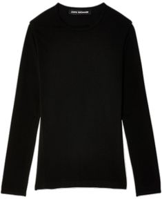 Black Fine Knit Long Sleeve Tops, Black Long Sleeve Fine Knit Top, Black Fine Knit Long Sleeve Top For Winter, Black Tops With Thumbholes For Fall, Black Long Sleeve Top With Thumbholes For Fall, Black Long Sleeve Top With Thumbholes For Layering, Black Crew Neck Long Sleeve Top For Winter, Black Long Sleeve Crew Neck Top For Winter, Black Long Sleeve Tops With Thumbholes