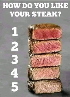 a stack of steaks with the words how do you like your steak?