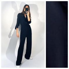 Nwt. Zara Navy Blue Golden Button Relaxed Fit Jumpsuit With Round Collar And V-Neckline And Tabbed Long Sleeves. Tonal Matching Belt With Back Elastic. Front Pockets And Back False Welt Pockets. Wide Leg. Front Zip, Hidden Hooks, And Gold Button Closure. Size Xs. Ref. 2555/571. Pit To Pit 18" Flat, Shoulders 14,5", Sleeves 22", Waist 14,5", Rise 12", Inseam 32,5", Length 61". 1032. Tan Jumpsuit, Flowy Jumpsuit, Bell Sleeve Romper, Streetwear Chic, Fitted Jumpsuit, Knitted Romper, White Jumpsuit, Zara Pants, Denim Jumpsuit