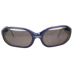 - Vintage 90s Chanel navy sunglasses with rectangle lenses. Featuring a "Chanel" on the centre of the frame. - The lenses have prescription. - Made in Italy. - Model No: 14273 C1265. - Include: Box. Navy Sunglasses, 90s Chanel, Rectangular Glasses, Chanel Glasses, Navy Chanel, Blue Lens, Blue Glasses, Cute Glasses, Chanel Chanel