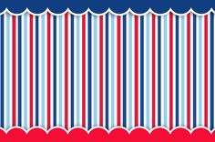 a red, white and blue striped background with scalloped lines in the center