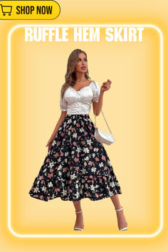 Bloom in style with our Allover Floral Print Ruffle Hem Skirt! Perfect for a touch of femininity. 🌸✨ Shop now! #FloralSkirt #RuffleHem #FashionSkirt #ChicStyle #EverydayElegance #SummerFashion #StylishOutfits #FeminineFashion #CasualChic #SkirtLover #FashionEssentials #WardrobeStaple #ShopNow Ruffle Hem Skirt, Flowy Maxi Skirts, Hem Skirt, Fashion Essentials, Ruffle Hem, Feminine Style, Summer Wardrobe, Skirt Fashion, The Light