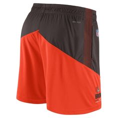 Get ready for any on-the-go event in these Cleveland Browns Primary Lockup shorts. They are made with Nike Dri-FIT performance technology, so you will stay fresh and comfortable throughout the day. These shorts also feature mesh-lined pockets on each hip as well as authentic Cleveland Browns graphics to show you're a true fan. Rib-knit side panels Elastic waistband with drawstring Material: 100% Polyester Imported Dri-FIT technology wicks away moisture Heat-sealed graphics Inseam on size M measu Orange Sports Shorts With Pockets, Orange Workout Shorts With Pockets, Short Sports Bottoms With Pockets, Nike Functional Shorts For Sports Events, Functional Nike Shorts For Sports Events, Orange Sportswear Bottoms For Sports, Orange Moisture-wicking Athletic Shorts For Training, Orange Activewear With Built-in Shorts For Training, Orange Moisture-wicking Shorts Activewear