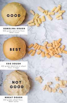 different types of dough on a white counter top with the words best and not good written in