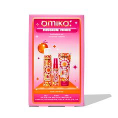 A product image of Amika's 'Mission Minis' bestsellers set in pink and orange packaging. The box displays three travel-size products: Perk Up Dry Shampoo, The Wizard Detangling Primer, and Soulfood Nourishing Mask. The design is vibrant and playful with a retro-inspired theme. Day 2 Hair, Body Shampoo, Hair Quiz, Air Dry Hair, Color Wow, Flat Iron Hair Styles, Scalp Care, Personal Hygiene, Moroccan Oil