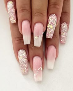 #ElegantBallerinaNails #GlitterBallerinaNails #MinimalistBallerinaNails #NudeBallerinaNails #OmbreBallerinaNails #MatteBallerinaNails Glitter Classy Nails, Ombre Nails With Accent Nail, Babyboomer Nails Glitter Art Designs, Pretty Pink Nails Glitter, Pink Ombre Nails With Glitter, Pink Prom Nail Ideas, Fancy Nails Classy, Diamond Nail Ideas, Ombré Nails With Glitter