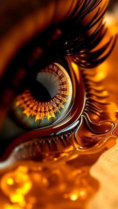 an eye looking into the distance with bright yellow and orange colors on it's iris