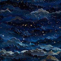 the night sky is full of stars and clouds, as if it were made from paper