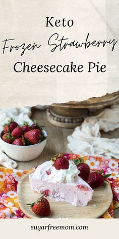 a piece of frozen strawberry cheesecake pie on a plate