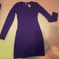 Criss-Cross V-Neckline 95% Cotton 5% Elastane American Apparel Dress, Criss Cross Dress, Cotton Spandex, Criss Cross, Purple Dress, American Apparel, Spandex, Colorful Dresses, Long Sleeve Dress