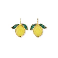 By Brent Neale 18K Yellow Gold Yellow Opal Emeralds Sold as a Pair Made to order. Please allow 3-4 months for production and shipment Brent Neale, Lemon Earrings, Yellow Opal, Family Jewels, Carved Stone, Color Tone, Stone Carving, Beading Patterns, Fascinator