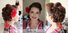 ORANGE COUNTY VINTAGE PINUP GIRL MAKEUP LOOK AND VICTORY ROLLS HAIR STYLE >> ANGELA TAM – CELEBRITY MAKEUP ARTIST AND HAIR STYLIST » Angela Tam | Makeup Artist & Hair Stylist Team | Wedding & Portrait Photographer Vintage Makeup Wedding, Victory Roll Hair, Victory Roll, Rockabilly Makeup, Pinup Makeup, Glamorous Wedding Makeup