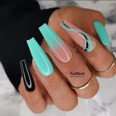 Full Cover Nail Tips, Turquoise Nails, Nagel Tips, Fake Nails With Glue, Makijaż Smokey Eye, Acrylic Nails Coffin Short, Pretty Acrylic Nails, Dope Nails, Nail Arts