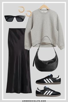 10 Clever Ideas How to Wear Black Adidas Sambas  - Amber Chic Life Black Samba Adidas Outfit Skirt, Style Black Sambas, How To Wear Sambas Women, Black Trainers Outfit Women, Black Adidas Gazelle Outfit, Black Sambas Adidas Women Outfit, Black Samba Adidas Outfit, Black Adidas Samba Outfit, Black Samba Outfit