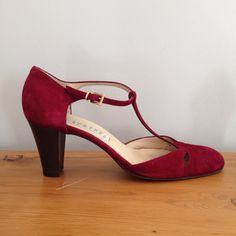 Barneys New York 90s Maroon Suede Mary Janes / Stacked Heels New York 90s, Barneys New York, Stacked Heel, Sling Backs, Mary Janes, New York, Heels, Trending Outfits, Unique Jewelry