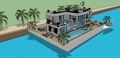 this is an artist's rendering of a house in the middle of a pool