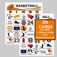 two basketball cards with numbers and symbols for each player to play in the basket ball game